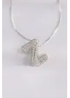  Zincirli Zirkon Taşlı Z Harfli Silver  Bubble Çelik Kolye