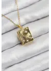 316L Çelik Zirkon Taşlı Açılabilr Kapaklı Kitap Model Gold Renk Kadın Kolye