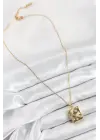 316L Çelik Zirkon Taşlı Açılabilr Kapaklı Kitap Model Gold Renk Kadın Kolye