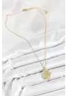 316L Çelik Zirkon Taşlı Ay Ve Güneş Model Gold Renk Kadın Kolye