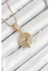 316L Çelik Zirkon Taşlı Çember Model Gold Renk Kadın Kolye
