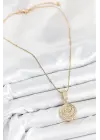 316L Çelik Zirkon Taşlı Çember Model Gold Renk Kadın Kolye