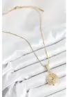 316L Çelik Zirkon Taşlı Çember Model Gold Renk Kadın Kolye