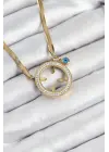 316L Çelik Zirkon Taşlı Çeyrek Takılabilir Gold Renk Kadın Kolye