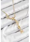 316L Çelik Zirkon Taşlı Çiçek Model Gold Renk Kadın Kolye
