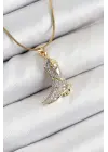 316L Çelik Zirkon Taşlı Çizme Model Gold Renk Kadın Kolye