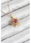 316L Çelik Zirkon Taşlı Döner Güneş Model Gold Renk Kadın Kolye