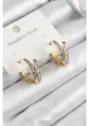 316L Çelik Zirkon Taşlı Düğüm Halka Model Gold Ve Gümüş Renk Kadın Küpe