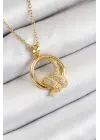 316L Çelik Zirkon Taşlı Düğüm Model Gold Renk Kadın Kolye
