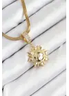 316L Çelik Zirkon Taşlı Güneş Model Gold Renk Kadın Kolye
