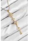 316L Çelik Zirkon Taşlı Güneş Ve Ay Enerji Model Gold Renk Kadın Kolye