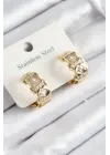 316L Çelik Zirkon Taşlı Halka Model Gold Renk Kadın Küpe