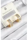 316L Çelik Zirkon Taşlı Halka Model Gold ve Gümüş Renk Kadın Küpe