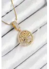 316L Çelik Zirkon Taşlı Hayat Ağacı Model Gold Renk Kadın Kolye