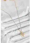 316L Çelik Zirkon Taşlı Hilal Melek Model Gold Renk Kadın Kolye