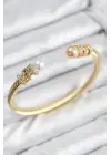 316L Çelik Zirkon Taşlı İnci Model Gold Renk Kadın Bileklik