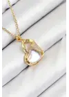 316L Çelik Zirkon Taşlı Kalp Model Gold Renk Kadın Kolye