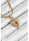 316L Çelik Zirkon Taşlı Kanatlı Kalp Model Gold Renk Kadın Kolye