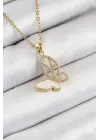 316L Çelik Zirkon Taşlı Kelebek Model Gold Renk Kadın Kolye