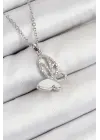 316L Çelik Zirkon Taşlı Kelebek Model Gümüş Renk Kadın Kolye