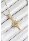 316L Çelik Zirkon Taşlı Kutup Yıldızı Model Gold Renk Kadın Kolye