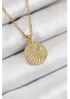 316L Çelik Zirkon Taşlı Madalyon Model Gold Renk Kadın Kolye