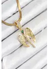 316L Çelik Zirkon Taşlı Melek Model Gold Renk Kadın Kolye