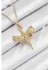 316L Çelik Zirkon Taşlı Melek Model Gold Renk Kadın Kolye