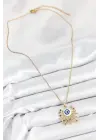 316L Çelik Zirkon Taşlı Nazar Model Gold Renk Kadın Kolye