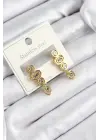 316L Çelik Zirkon Taşlı Sallantılı Geometrik Model Gold Renk Kadın Küpe