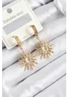 316L Çelik Zirkon Taşlı Sallantılı Güneş Model Gold Renk Kadın Küpe