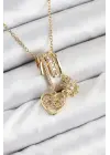316L Çelik Zirkon Taşlı Sallantılı Kalp Ve Güneş Model Gold Renk Kadın Kolye