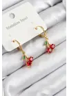 316L Çelik Zirkon Taşlı Sallantılı Kiraz Model Gold Renk Kadın Küpe