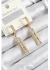316L Çelik Zirkon Taşlı Sallantılı Messika Model Gold Renk Kadın Küpe