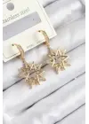 316L Çelik Zirkon Taşlı Sallantılı Yıldız Model Gold Renk Kadın Küpe