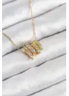 316L Çelik Zirkon Taşlı Sarmal Model Gold Renk Kadın Kolye