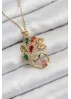 316L Çelik Zirkon Taşlı Tavus Kuşu Model Gold Renk Kadın Kolye