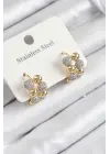 316L Çelik Zirkon Taşlı Topçuk Halka Model Gold Ve Gümüş Renk Kadın Küpe