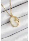 316L Çelik Zirkon Taşlı Yarım Güneş Model Gold Renk Kadın Kolye