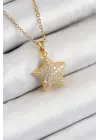316L Çelik Zirkon Taşlı Yıldız Model Gold Renk Kadın Kolye