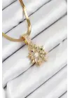 316L Çelik Zirkon Taşlı Yıldız Model Gold Renk Kadın Kolye