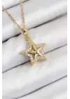 316L Çelik Zirkon Taşlı Yıldız Model Gold Renk Kadın Kolye