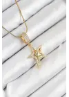 316L Çelik Zirkon Taşlı Yıldız Model Gold Renk Kadın Kolye