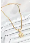 316L Çelik Zirkon Taşlı Yıldız Model Gold Renk Kadın Kolye