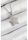 316L Çelik Zirkon Taşlı Yıldız Model Gümüş Renk Kadın Kolye
