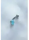 316L Cerrahi Çelik Mavi Taşlı Göbek Piercing