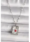 316L Gümüş  Zirkon Taşlı Kırmızı Kalp Figür El Detay Portre Model  Çelik Kolye