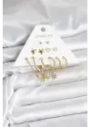 Güneş Model 6 Çift Kadın Küpe Seti Gold Renk