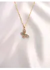 Gold Kelebek Model Renk Taşlı Kolye