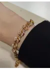 Samanyolu Model Zincirli Ara Ara Minik Taşlı Rose Bileklik